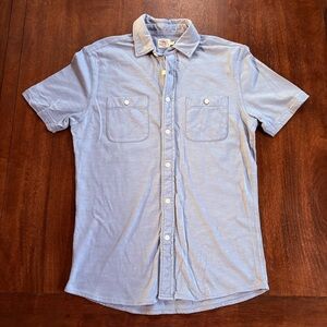 Faherty Organic Cotton SS Shirt Blue Organic Cotton Sunwashed Knit Men Small ***